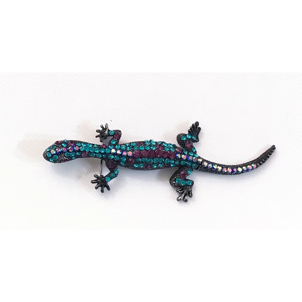 NEW Jeweled Stones Lizard Pin With Movable Tail